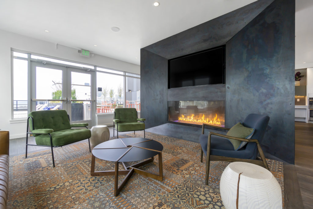 Bell Jackson Street Clubhouse Seating, Fireplace, and TV